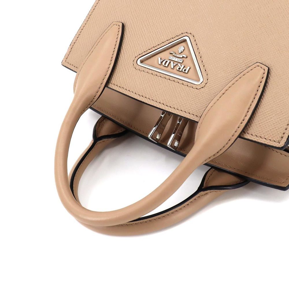PRADA Kristen 2way hand shoulder bag saffiano leather pink beige 1BA269 silve... - Picture 5 of 10